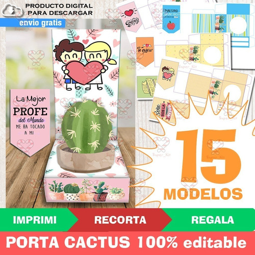 Kit Imprimible Portamacetas Dia Del Maestro Cactus Editable