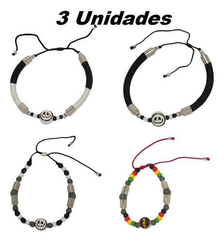 Pulseras Acero Inox Centro Ceramica Ajustables, 3 Unidades