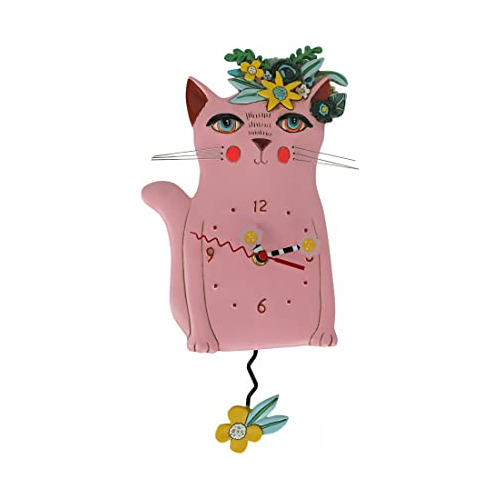 Allen Designs Pretty Kitty - Reloj De Pared Con Péndulo De G
