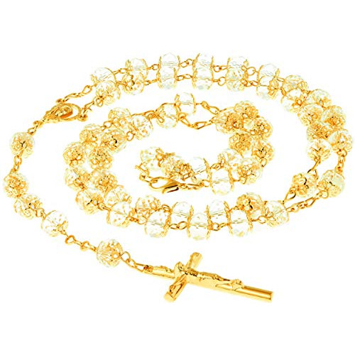 Collar - Rosary Necklace Crystal Prayer Beads 24k Real Gold 
