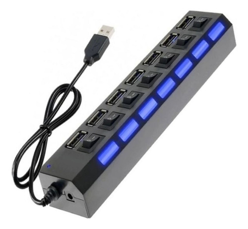 Hub 7 Portas Usb 2.0 Led C/ Chave Seletora Entrada P/ Fonte
