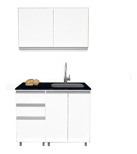 Mueble Cocina Alacena Y Bajo De 100 Blanco Perfil J Aluminio
