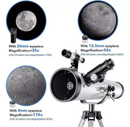 76700 Telescopio reflector para adultos Astronomía profesional, telescopios  para principiantes, 2.992 in de apertura 27.559 in longitud focal