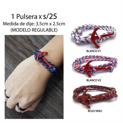 Pulsera Ancla Rojo Regulable Cuerda Diseño Vikingo Unisex R2