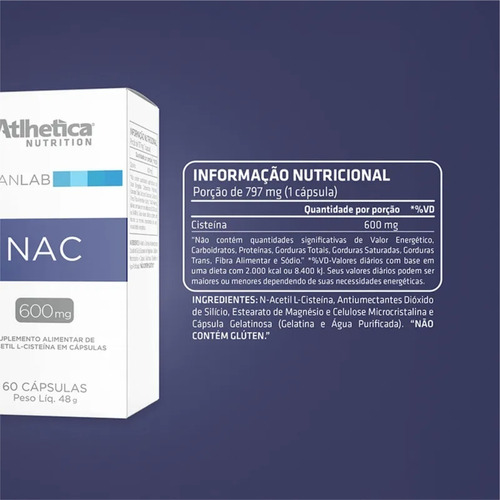 Suplemento Em Cápsulas Atlhetica Nutrition Cleanlab Nac 600mg Cx 60 - Minerais/vitaminas Em Caixa De 45ml Un