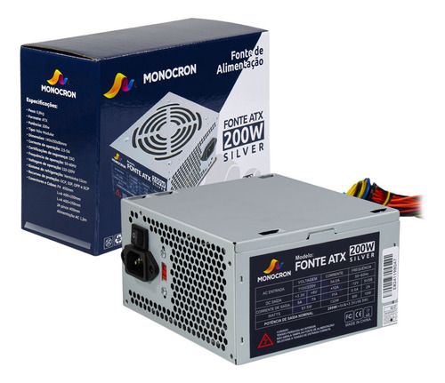 Fonte Pc Atx 200w 127/220V Conector 24 Pinos Sata Molex Ide Cor Cinza 127/220v