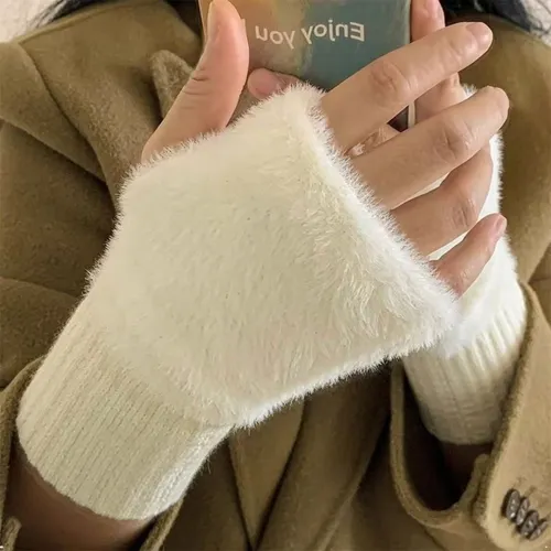 Guantes Invierno Mujer Mitones Sin Dedos Abrigados Elasticos