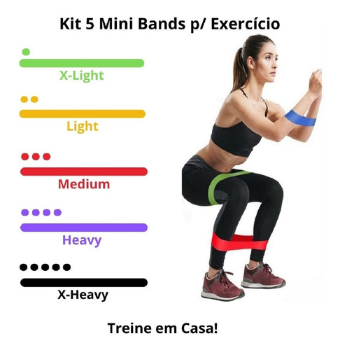 Imagem 1 de 6 de Kit 5 Mini Band Elástico Exercício Academia Treino Em Casa