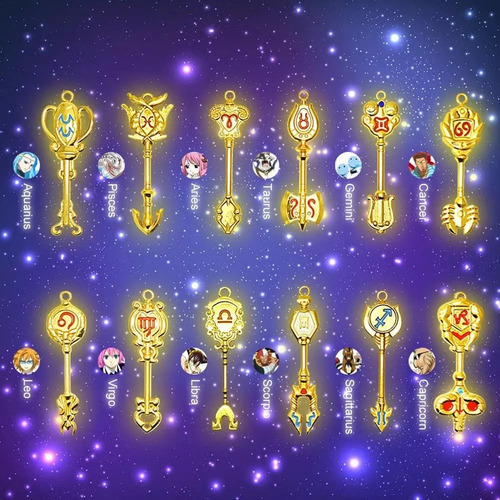 Conjunto De Chaves E Chaveiros Fairy Tail Lucy Golden Zodiac