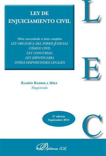 Ley De Enjuiciamiento Civil, De Badiola Díez, Ramón. Editorial Editorial Dykinson, S.l., Tapa Blanda En Español