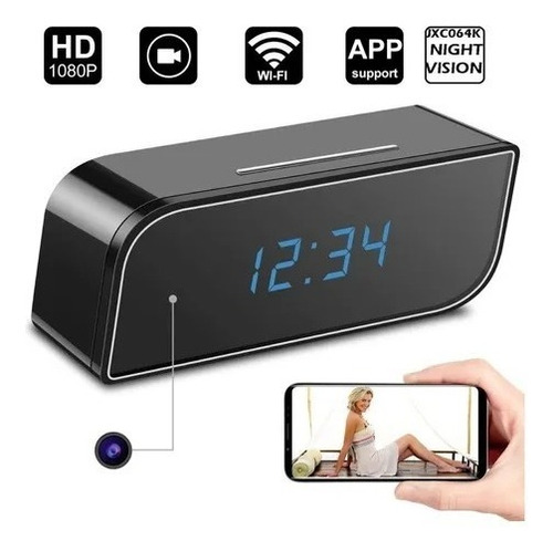 Mini Reloj Camara Espia Hd Wifi Alarma Color Negro 