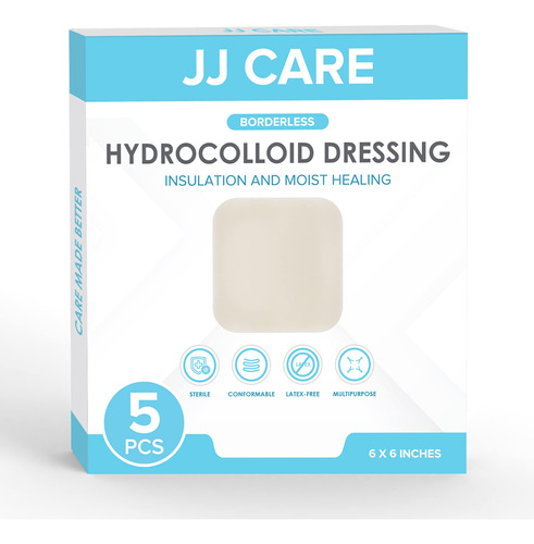 Jj Care Hydrocolloid Dressing 6x6 [pack 5], 0.8mm Thick Larg