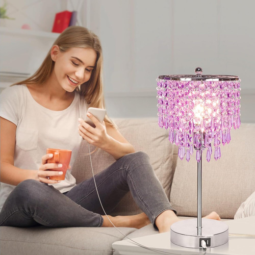 Lámpara De Cristal De La Cama Usb, Lámpara De Noche Táctil D