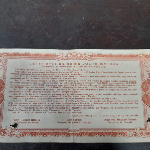 Cédula 50.000 Rio Grande Do Sul 1959 Paga Antiga Particular