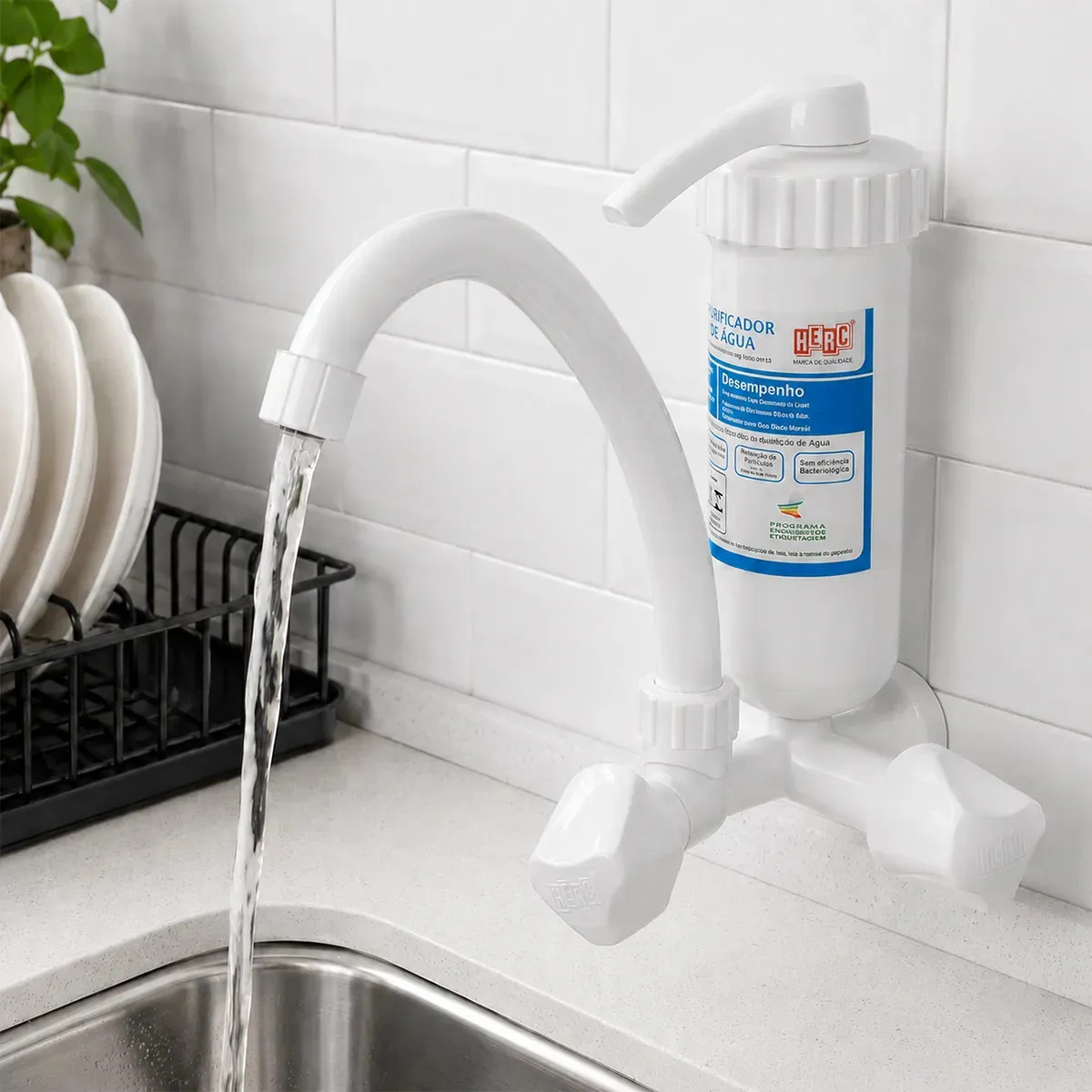 Torneira Cozinha Com Filtro Purificador Água Bica Móvel Herc Branco