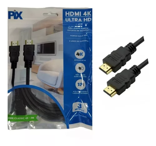 Cabo Hdmi 2.0 Hdr 4k Ultra Hd Pix Gold 20 Metros Série Plus