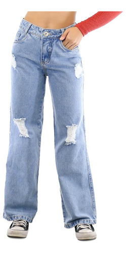 Calça Jeans Infantil Wideleg Destroyed Menina Blogueirinha 