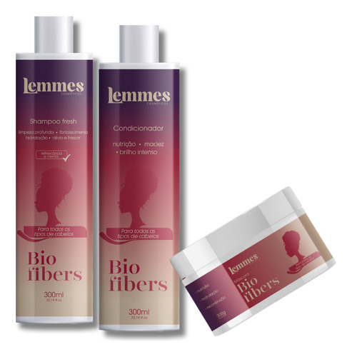 Kit Shampoo Condicionador Mascara Cabelo Bio Fibra Lemmes