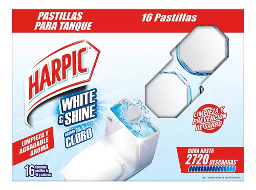 16 Pastillas Limpiadoras  Harpic® White & Shine 45g C/u