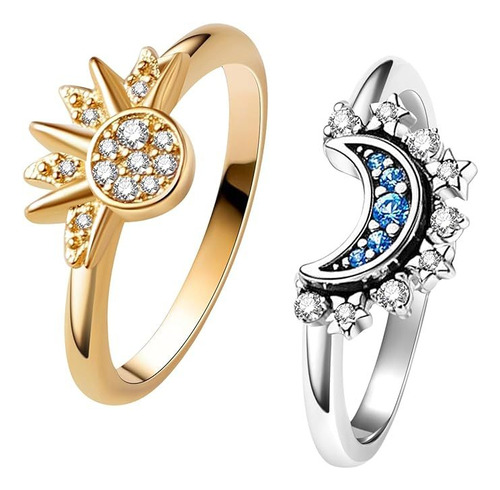 Celestial Sun & Moon Ring Set Bright Sun Ring Blue Moon Ring