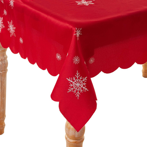 Violet Linen Mantel Bordado Rojo De Navidad, Cuadrado De 36