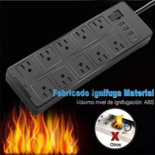 2 Multicontacto De 10 Tomas 2500w,10a Usb Cable De 2 Metros