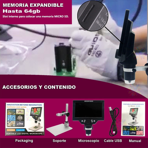 Imagen 4 de 5 de Microscopio Optico Digital 1200x Electronico Pantalla Led Hd