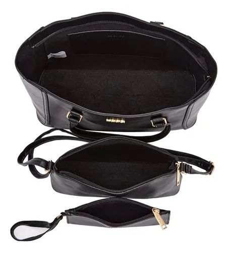 Bolsa H co Tote Negra Con Croosbody Y Cosmetiquera Cuotas sin