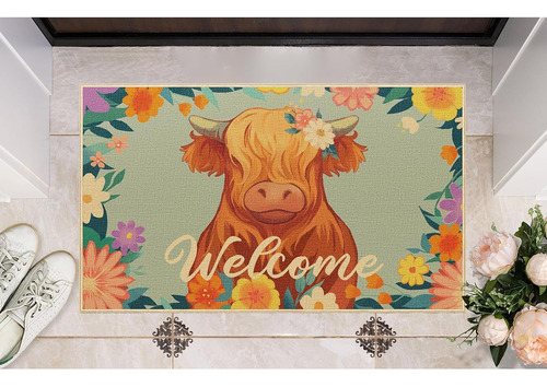 Highland Cattle - Tapete De Bienvenida Con Parte Trasera De