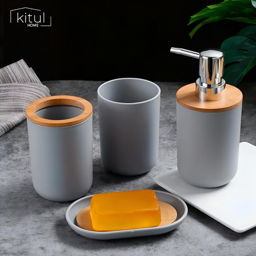 Accesorios Para Baño Set 4pz Juego De Baño Elegante Moderno Color Gris