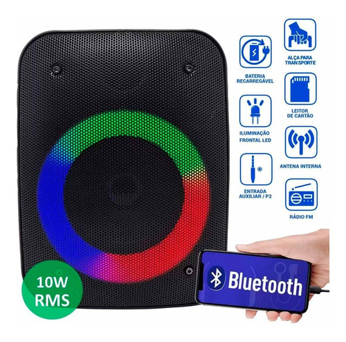 Caixa De Som Bluetooth 10w Portátil Fm Sd Usb Tws