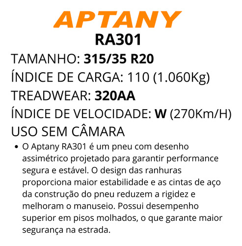 Kit 2 Pneu 315/35r20 110w Aptany Ra301 Xl