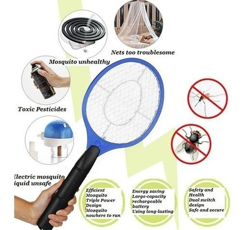 Imagen 4 de 8 de Matamoscas Raqueta Eléctrica Manual Matamosquitos Recargable