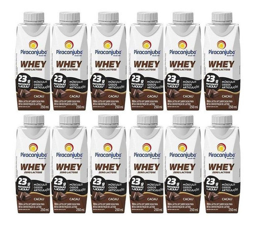 Kit Com 12 Bebida Piracanjuba Whey 250 Ml - Sabor Cacau