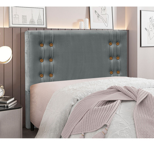 Cab Santorini Spz 160cm Queen Veludo - Doce Sonho Móveis Cor Cinza-2938