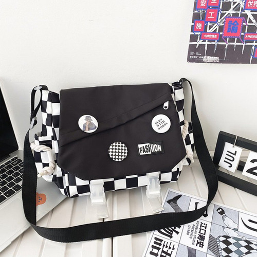 Nueva Bolsa De Cartero De Lona Harajuku De Checkerboard, Mod