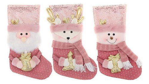Medias Navideñas Decoradas Defelpa Con Lentejuelas Rosas3pcs