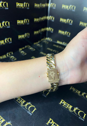 Pulseira Elos Duplos 40 Gramas Ouro 18k 750 Estrela De Davi