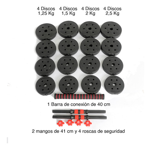 Set De Mancuernas Y Barra 30 Kg 2 En 1