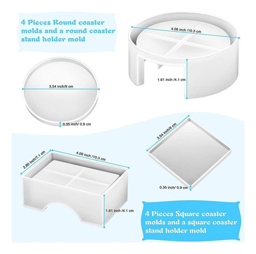 ... 10 Round Square Silicone Coaster Mold Set