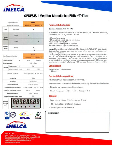 Imagen 3 de 3 de Medidor Monofasico 120v Calibrado Contador Genesis Iaf Emm12