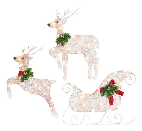 Kit 3 Renos Con Forma Adorno Navideño Led Para Jardín