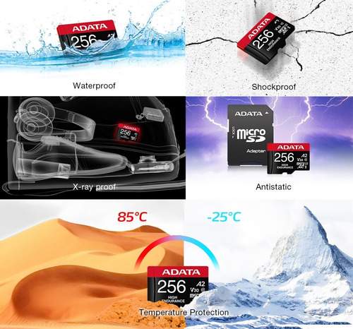 Imagen 6 de 10 de Memoria Adata Micro Sd Sdxc 256gb Cl10 V30 A2 High Endurance Para Grabación Continua y Alta Resistencia.