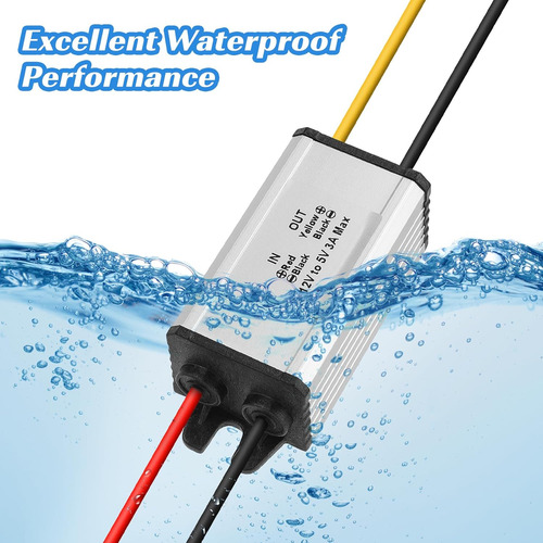 Convertidor Dc 12v A 5v 3a, Regulador De Voltaje Impermeable