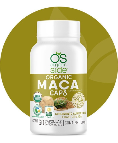 Organic Side Maca Organica 500mg 60 Capsulas Sabor Sin Sabor