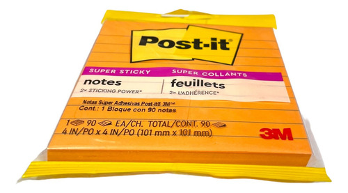 Notas Adhesivas 3m Post It Sticky 10cm Raya Naranja 90 Hojas