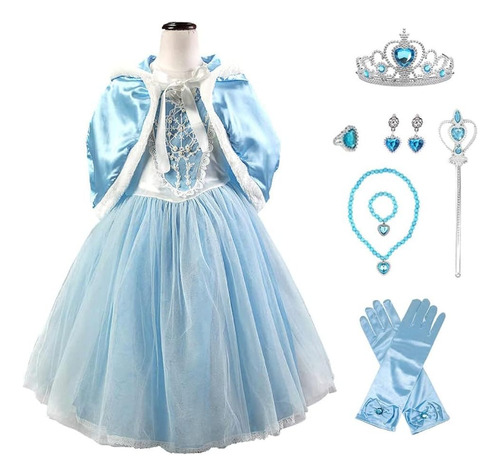 Vestido De Princesa Elsa Frozen Fiesta Cosplay Disfraz + Accesorios Para Niñas