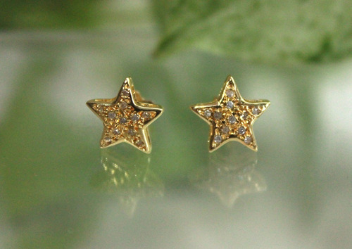 Brinco Estrelas Ouro 18k Brilhantes - Cod 32190