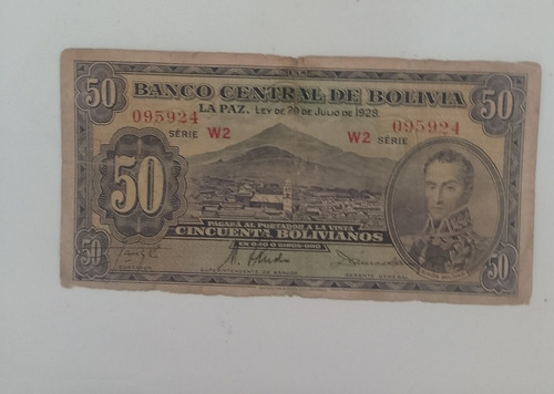 Billete Bolivia 50 Bolivianos Ley De 1928 Serie W2