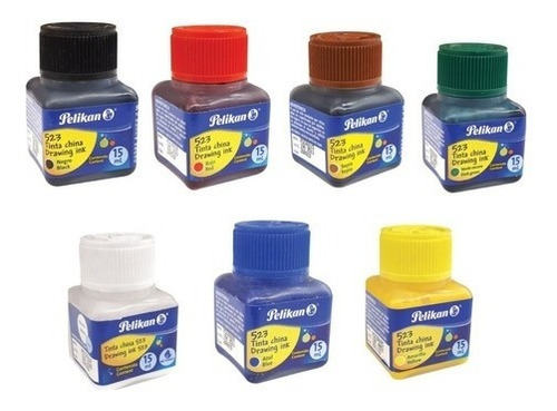 Tinta China 523 Fco 15ml Pelikan V/colores Pack C/7